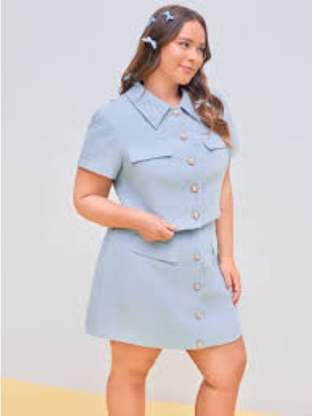 Cider x Polly Pocket Blue tweed Button-Front Two-Piece Set